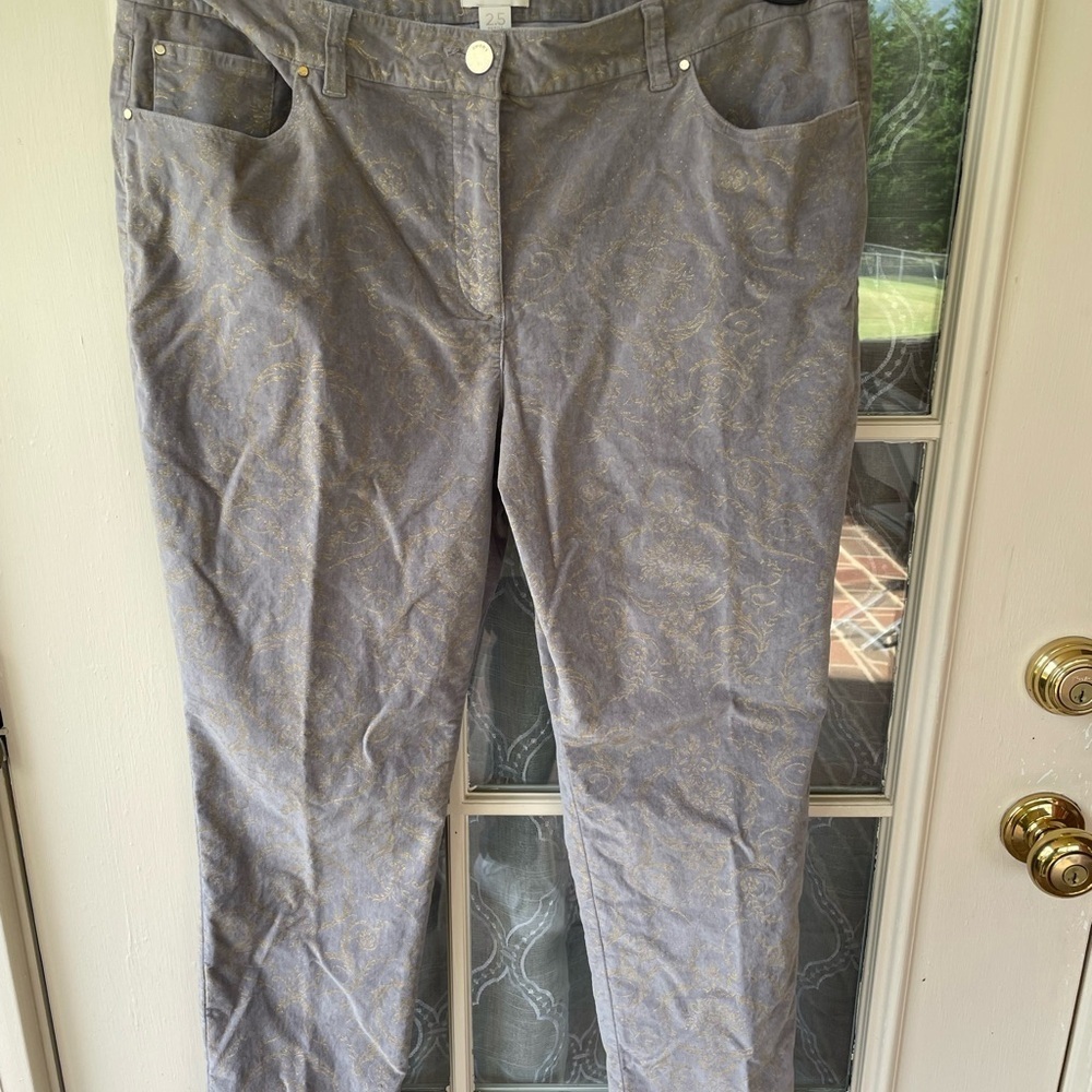 Chico’s Gray & Gold Patterned Pants Size 2.5 (Approx US 12–14 Petite)
